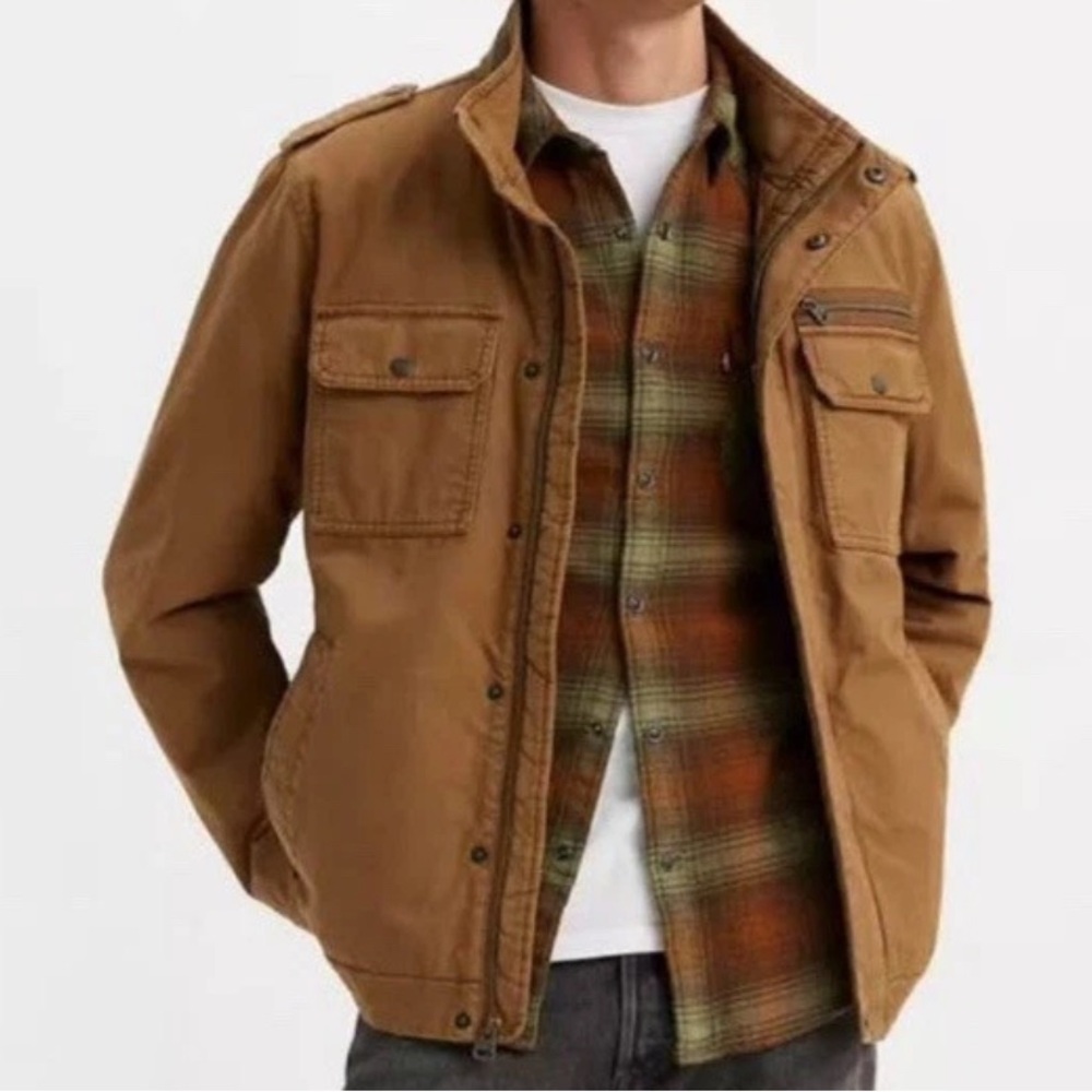 Levi’s‎ $138 Tan Brown Washed Cotton Military style Utility Jacket Men’s XXL